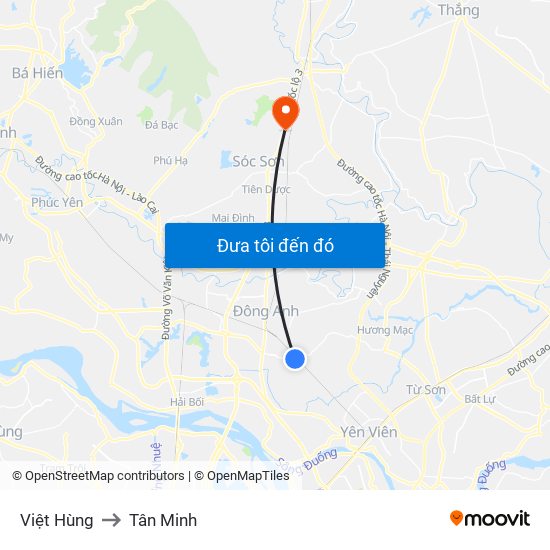 Việt Hùng to Tân Minh map