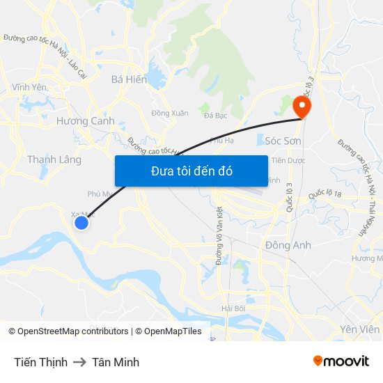 Tiến Thịnh to Tân Minh map