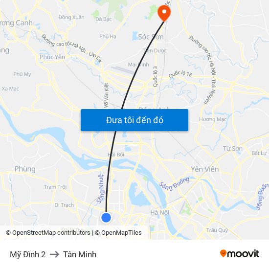 Mỹ Đình 2 to Tân Minh map