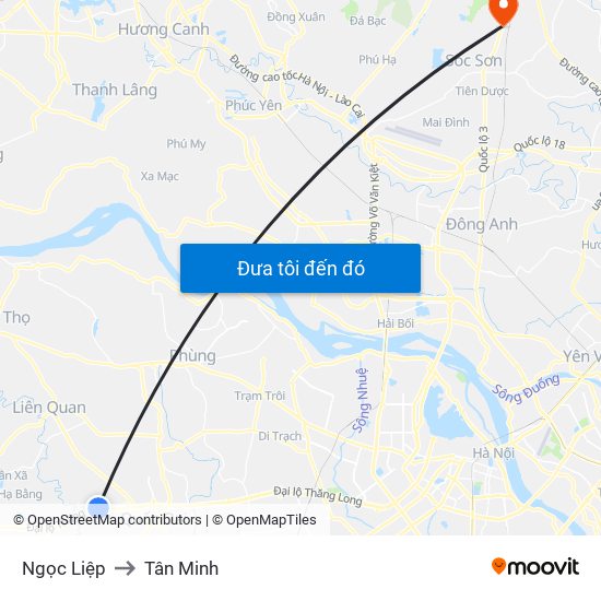 Ngọc Liệp to Tân Minh map