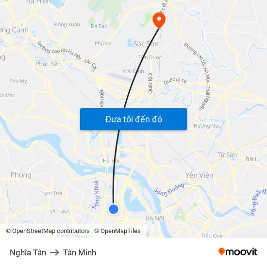 Nghĩa Tân to Tân Minh map