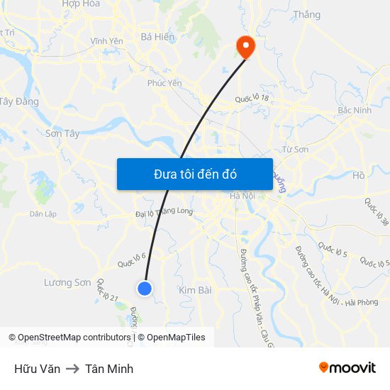 Hữu Văn to Tân Minh map