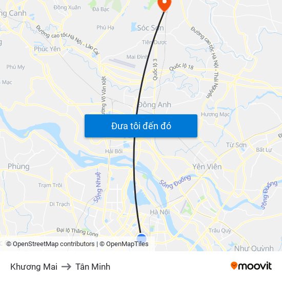 Khương Mai to Tân Minh map