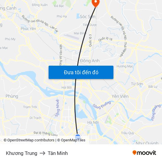 Khương Trung to Tân Minh map