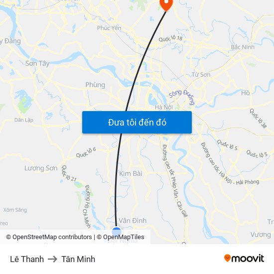 Lê Thanh to Tân Minh map