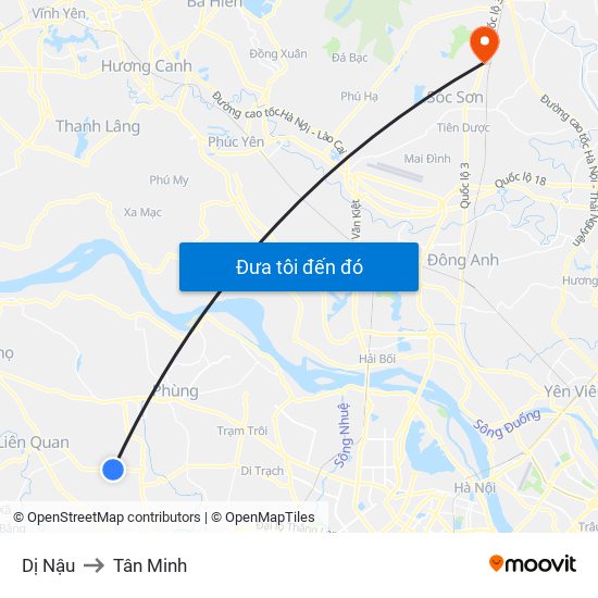 Dị Nậu to Tân Minh map