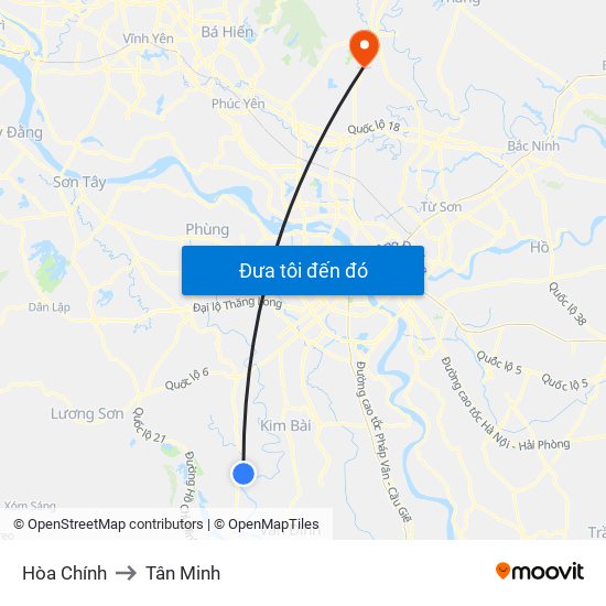 Hòa Chính to Tân Minh map