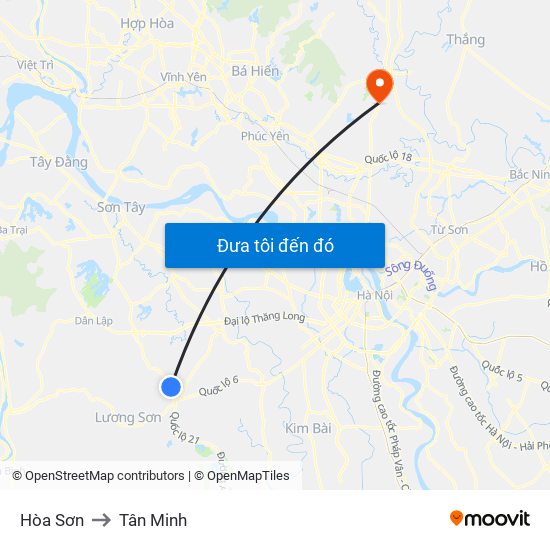 Hòa Sơn to Tân Minh map