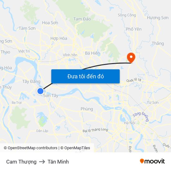 Cam Thượng to Tân Minh map