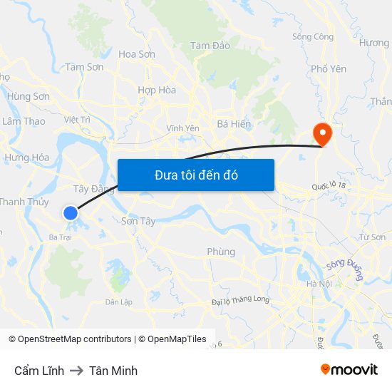 Cẩm Lĩnh to Tân Minh map