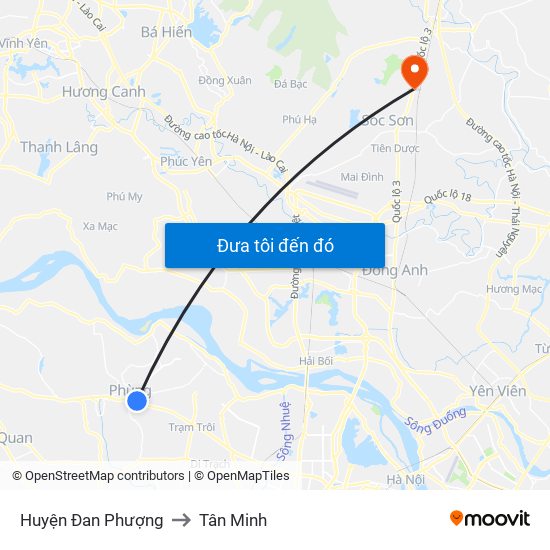 Huyện Đan Phượng to Tân Minh map