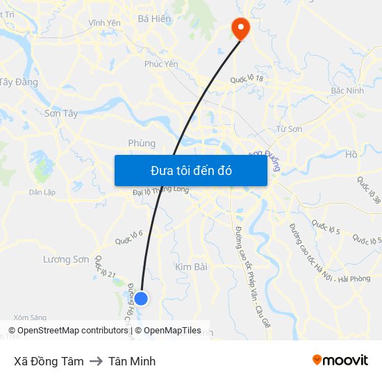 Xã Đồng Tâm to Tân Minh map