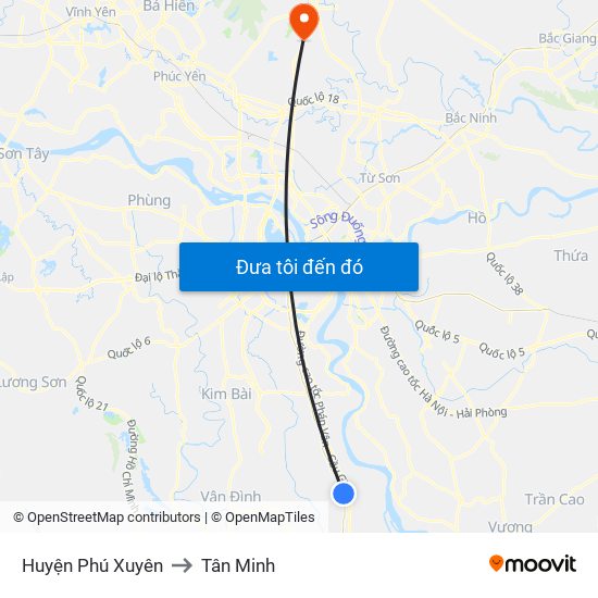 Huyện Phú Xuyên to Tân Minh map