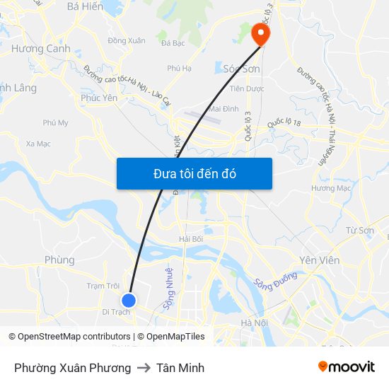 Phường Xuân Phương to Tân Minh map