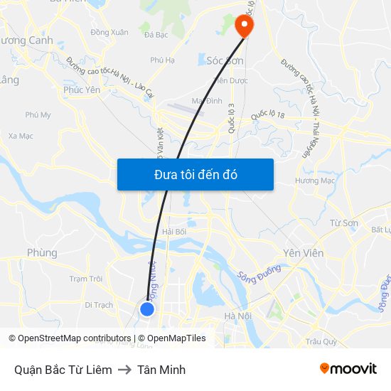 Quận Bắc Từ Liêm to Tân Minh map