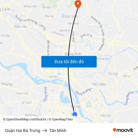 Quận Hai Bà Trưng to Tân Minh map