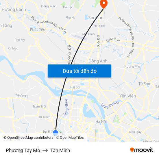Phường Tây Mỗ to Tân Minh map