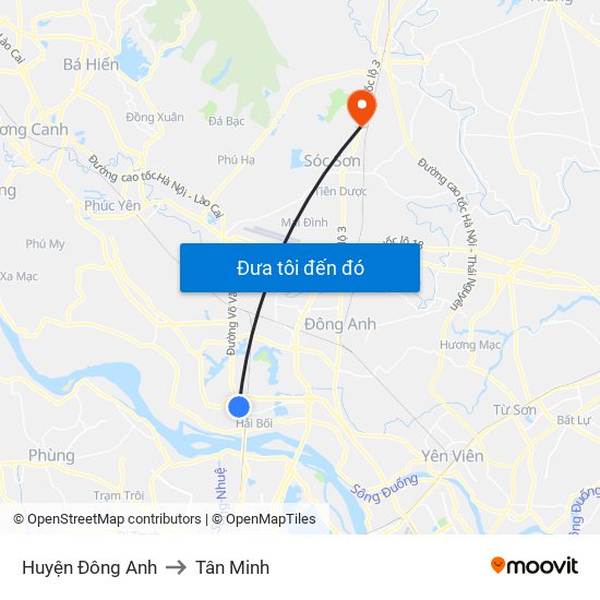 Huyện Đông Anh to Tân Minh map