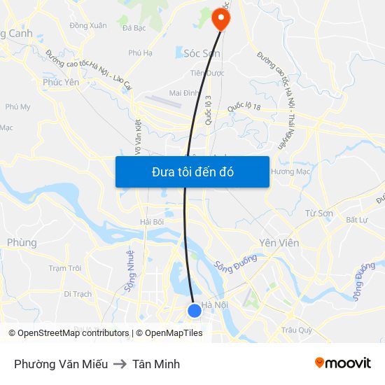 Phường Văn Miếu to Tân Minh map