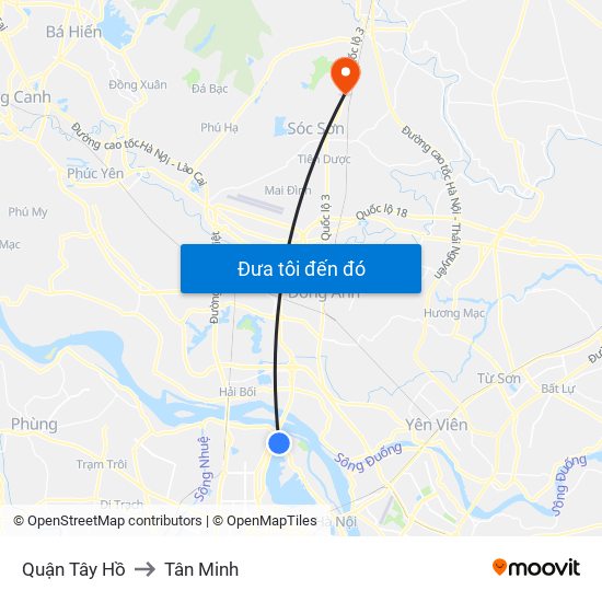 Quận Tây Hồ to Tân Minh map