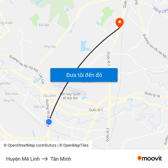Huyện Mê Linh to Tân Minh map