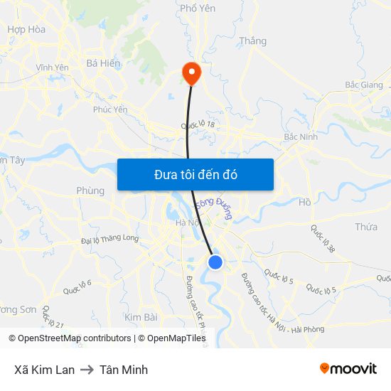 Xã Kim Lan to Tân Minh map