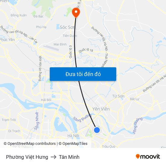 Phường Việt Hưng to Tân Minh map