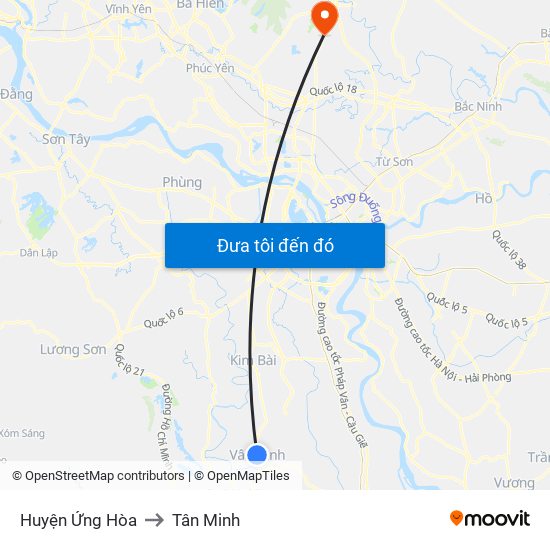 Huyện Ứng Hòa to Tân Minh map