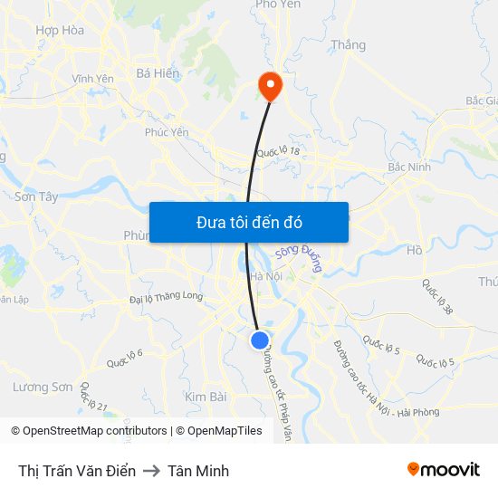 Thị Trấn Văn Điển to Tân Minh map
