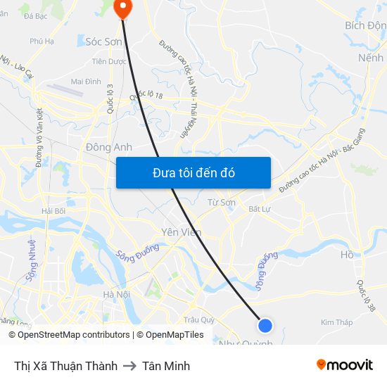 Thị Xã Thuận Thành to Tân Minh map