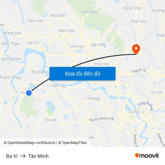 Ba Vì to Tân Minh map