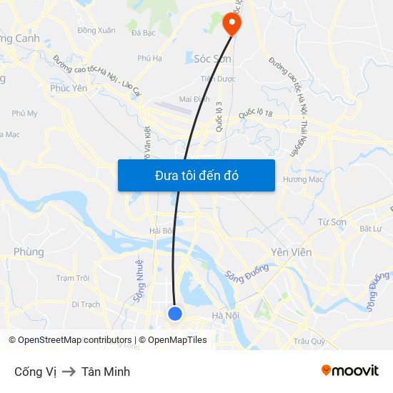 Cống Vị to Tân Minh map