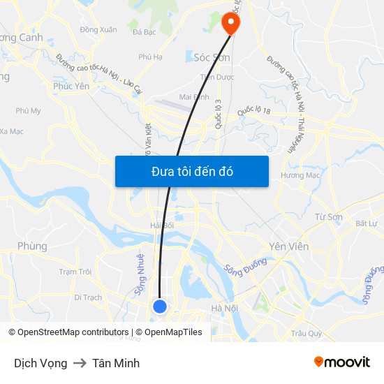 Dịch Vọng to Tân Minh map