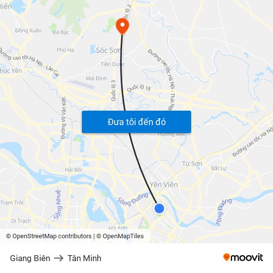 Giang Biên to Tân Minh map