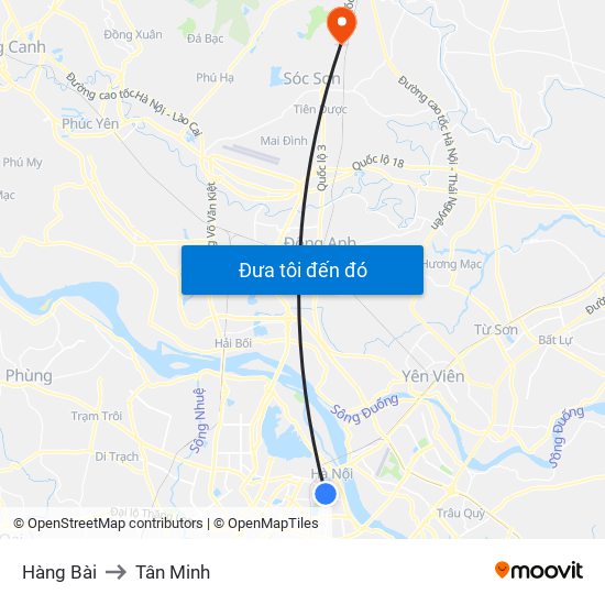 Hàng Bài to Tân Minh map