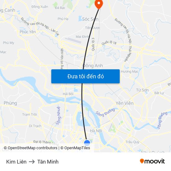 Kim Liên to Tân Minh map