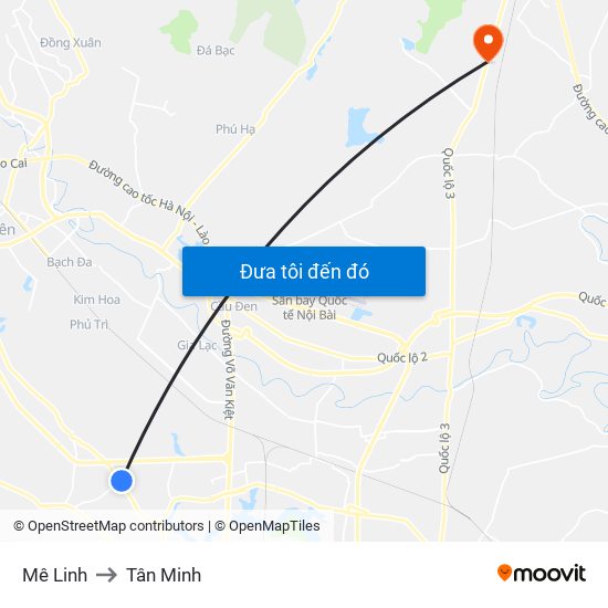 Mê Linh to Tân Minh map
