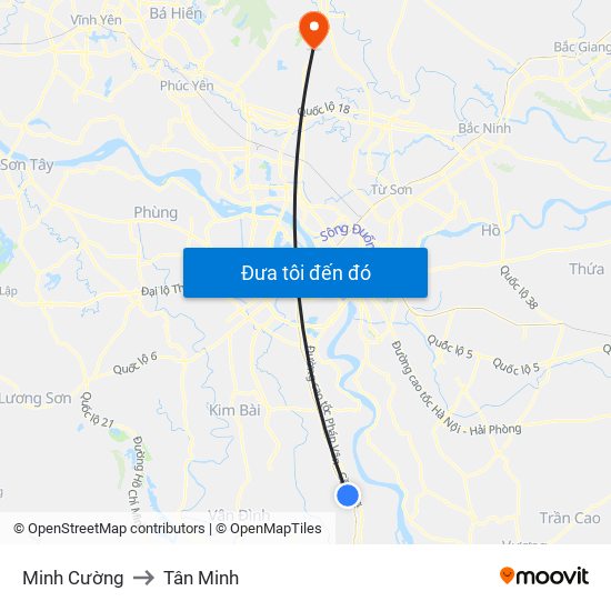 Minh Cường to Tân Minh map