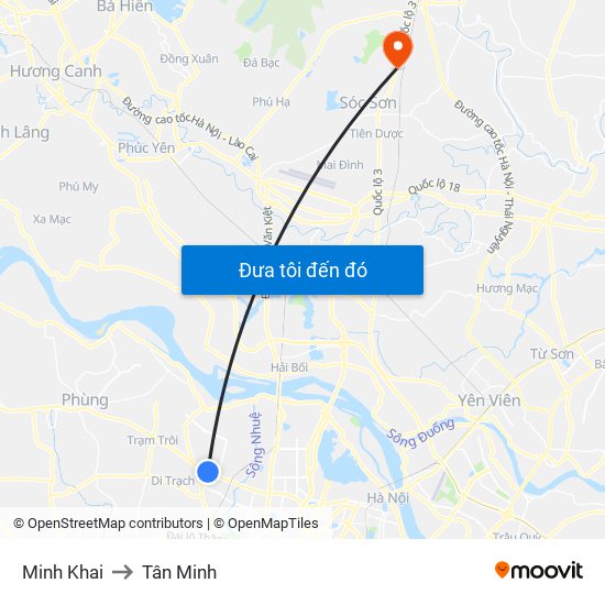 Minh Khai to Tân Minh map