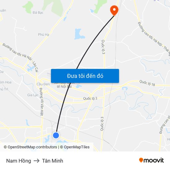 Nam Hồng to Tân Minh map