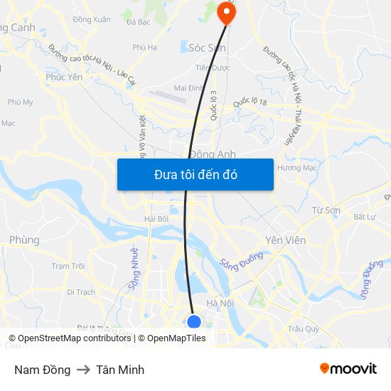 Nam Đồng to Tân Minh map