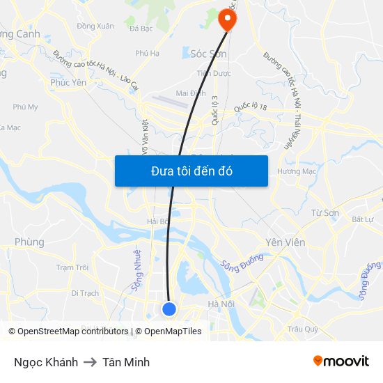 Ngọc Khánh to Tân Minh map