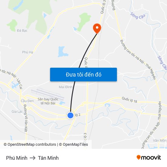 Phú Minh to Tân Minh map