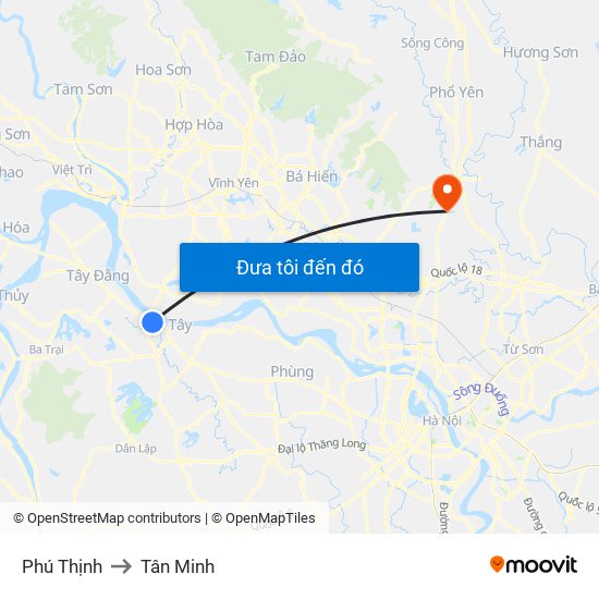 Phú Thịnh to Tân Minh map