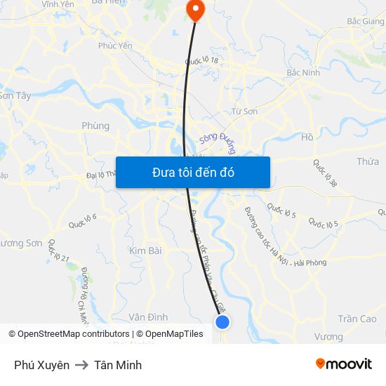 Phú Xuyên to Tân Minh map