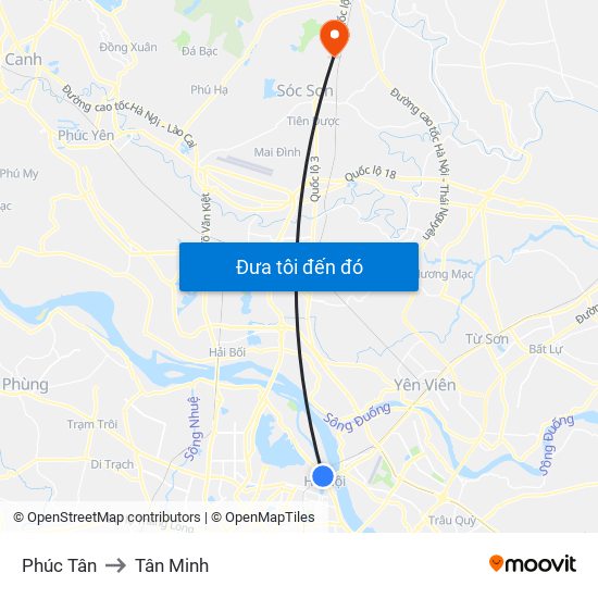 Phúc Tân to Tân Minh map
