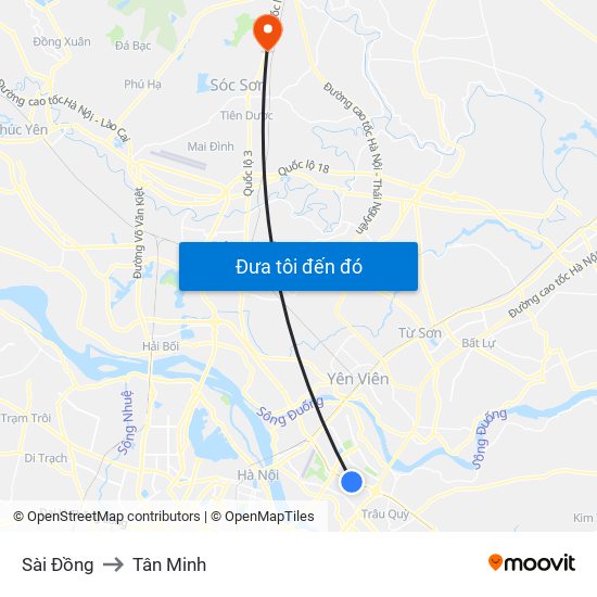 Sài Đồng to Tân Minh map