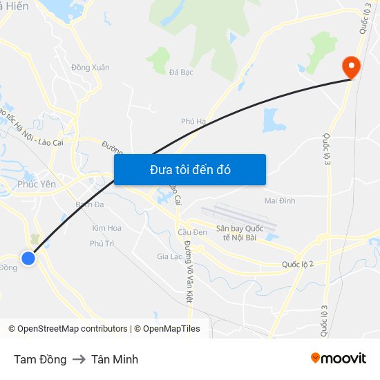 Tam Đồng to Tân Minh map