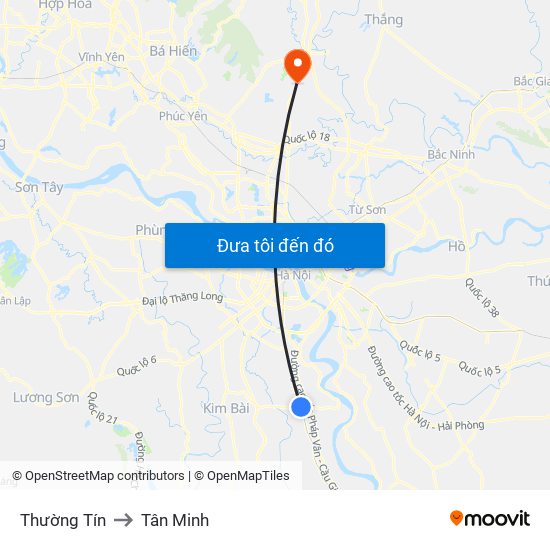 Thường Tín to Tân Minh map