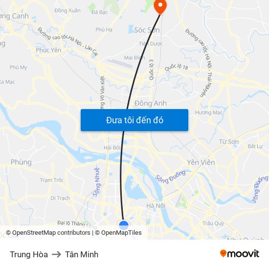 Trung Hòa to Tân Minh map